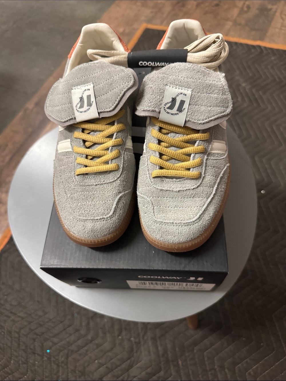Coolway Gray Suede Sneakers with Mustard Laces
